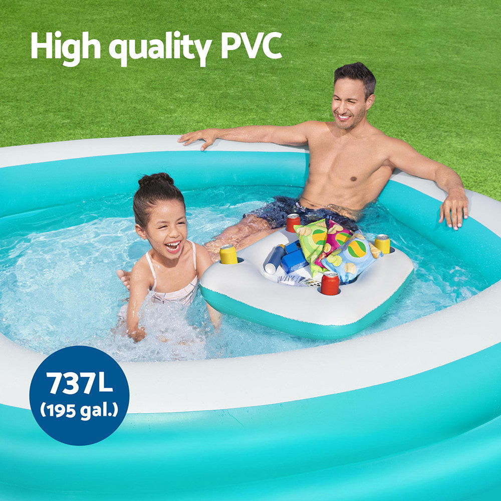 Marlook Kids Inflatable Family Pool with Center Console Cup Holder 218x218x48cm