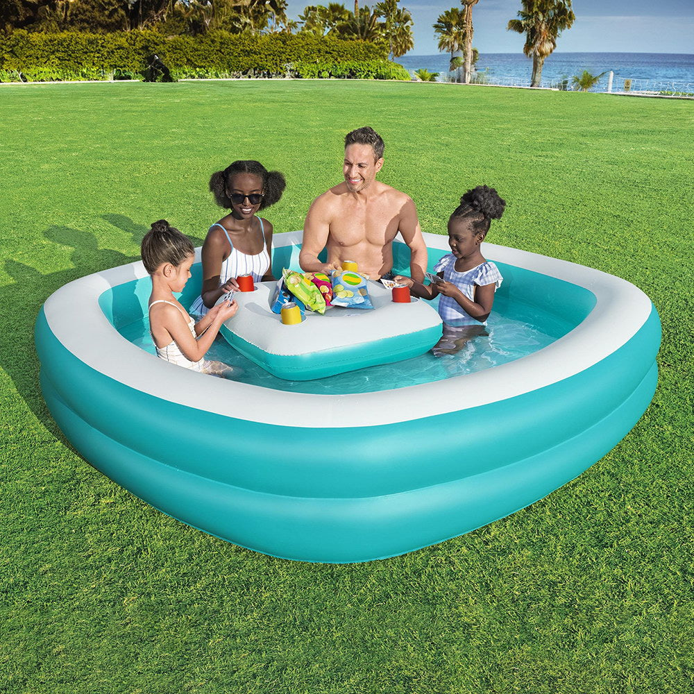 Marlook Kids Inflatable Family Pool with Center Console Cup Holder 218x218x48cm