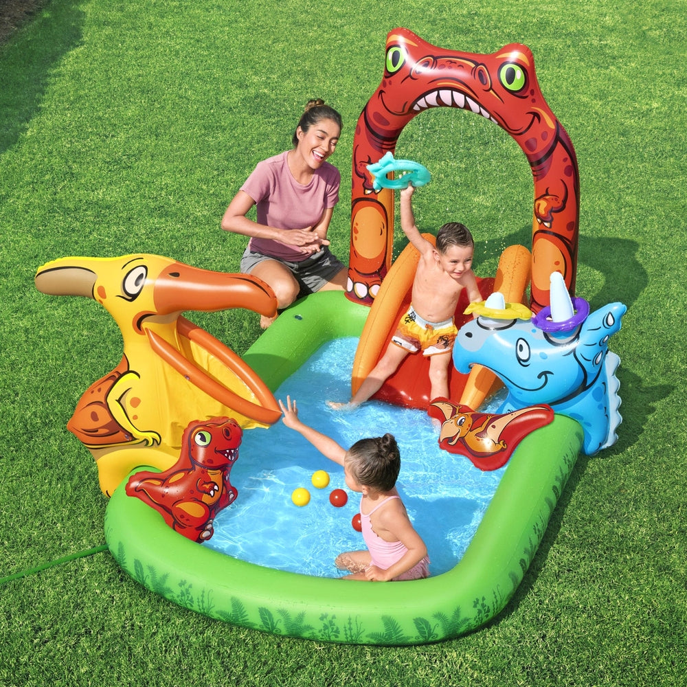 Marlook Kids Inflatable Play Splash Pool with Slide Ball Tossing Toys 242x140cm