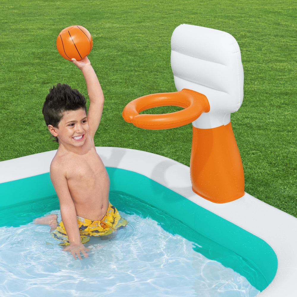 Marlook Kids Inflatable Pool Above Ground Play Pools Basketball Hoop 251x168cm