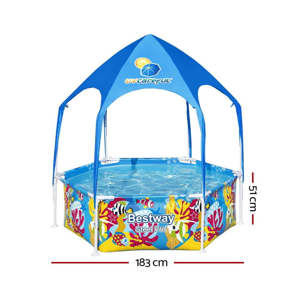 Marlook Kids Pool 183x51cm Steel Frame Swimming Play Pools Canopy 930L