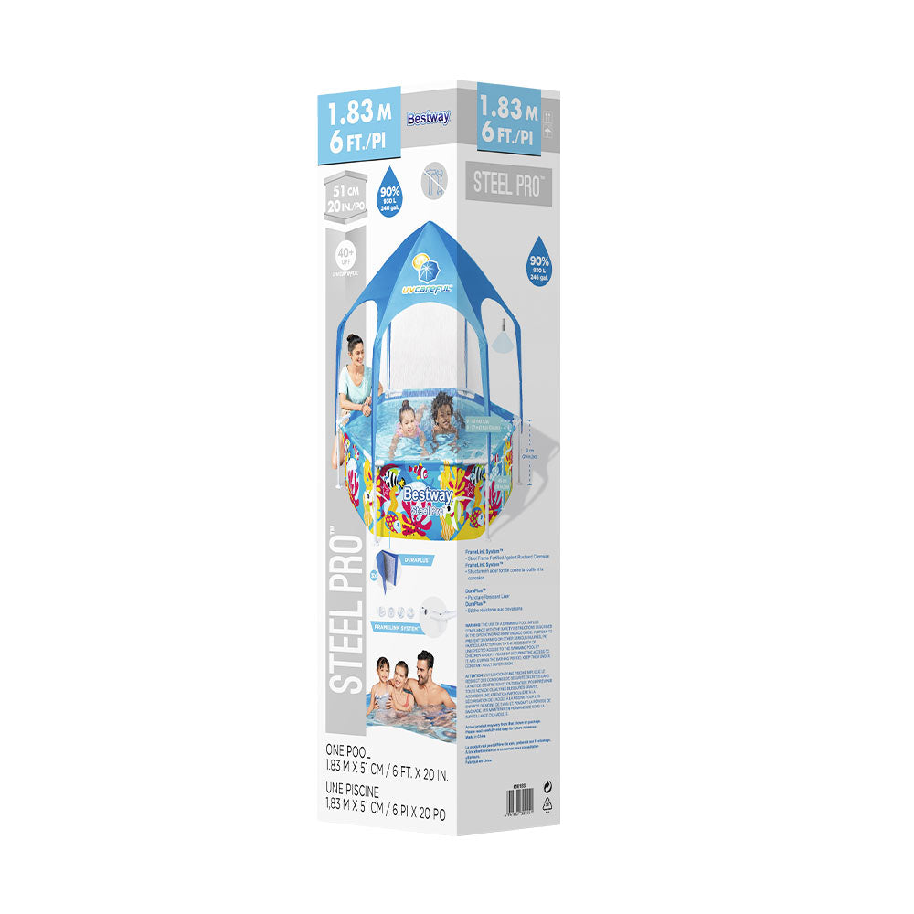 Marlook Kids Pool 183x51cm Steel Frame Swimming Play Pools Canopy 930L