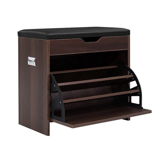 Marlook Shoe Rack Cabinet Bench 3-tier 15 Pairs Walnut