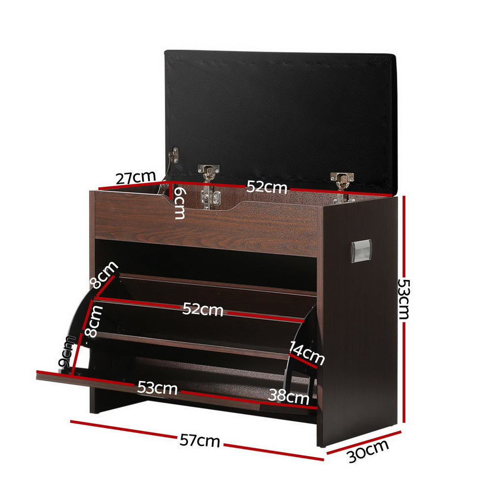 Marlook Shoe Rack Cabinet Bench 3-tier 15 Pairs Walnut