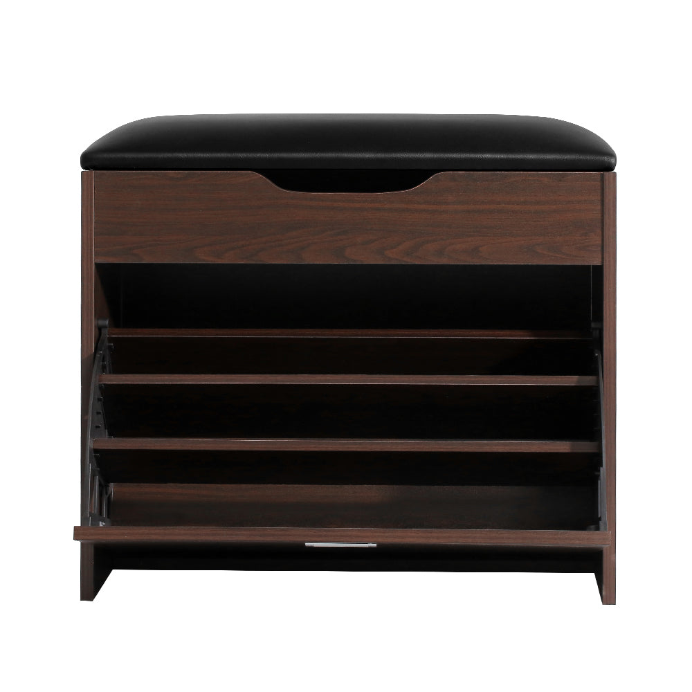 Marlook Shoe Rack Cabinet Bench 3-tier 15 Pairs Walnut