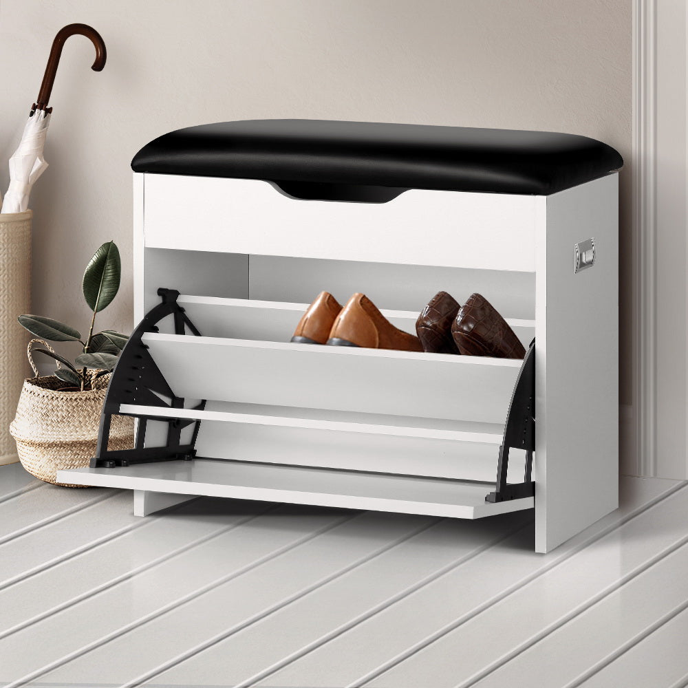 Marlook Shoe Rack Cabinet Bench 3-tier 15 Pairs White