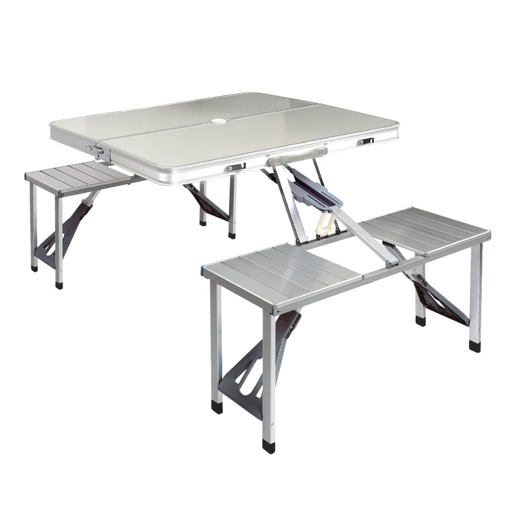 Marlook Folding Camping Table Outdoor Picnic BBQ With 2 Bench Chairs Set