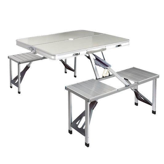 Marlook Folding Camping Table Outdoor Picnic BBQ With 2 Bench Chairs Set