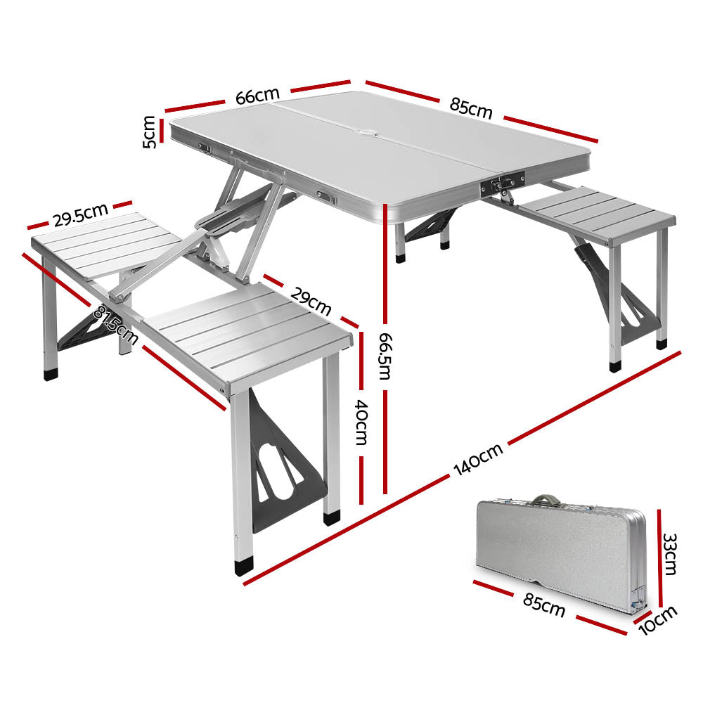 Marlook Folding Camping Table Outdoor Picnic BBQ With 2 Bench Chairs Set