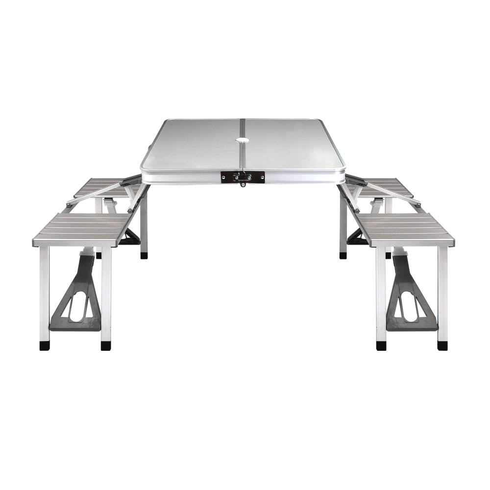 Marlook Folding Camping Table Outdoor Picnic BBQ With 2 Bench Chairs Set