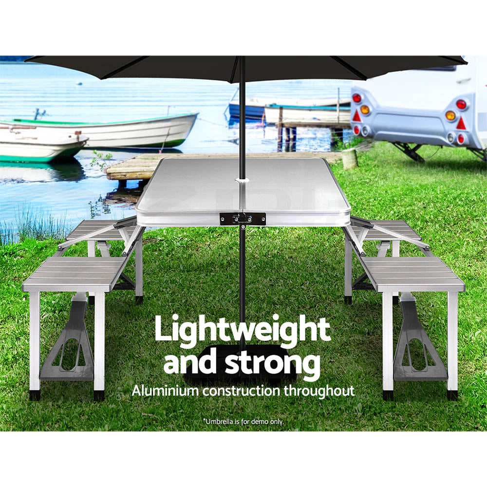 Marlook Folding Camping Table Outdoor Picnic BBQ With 2 Bench Chairs Set