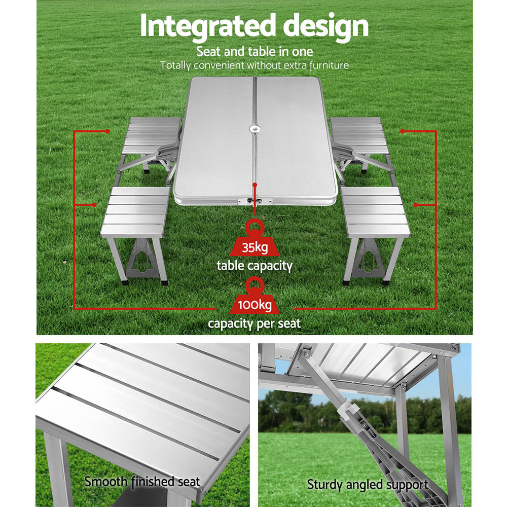 Marlook Folding Camping Table Outdoor Picnic BBQ With 2 Bench Chairs Set