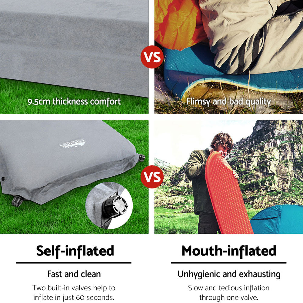 Marlook Self Inflating Mattress Camping Sleeping Mat Air Bed Double Set Grey