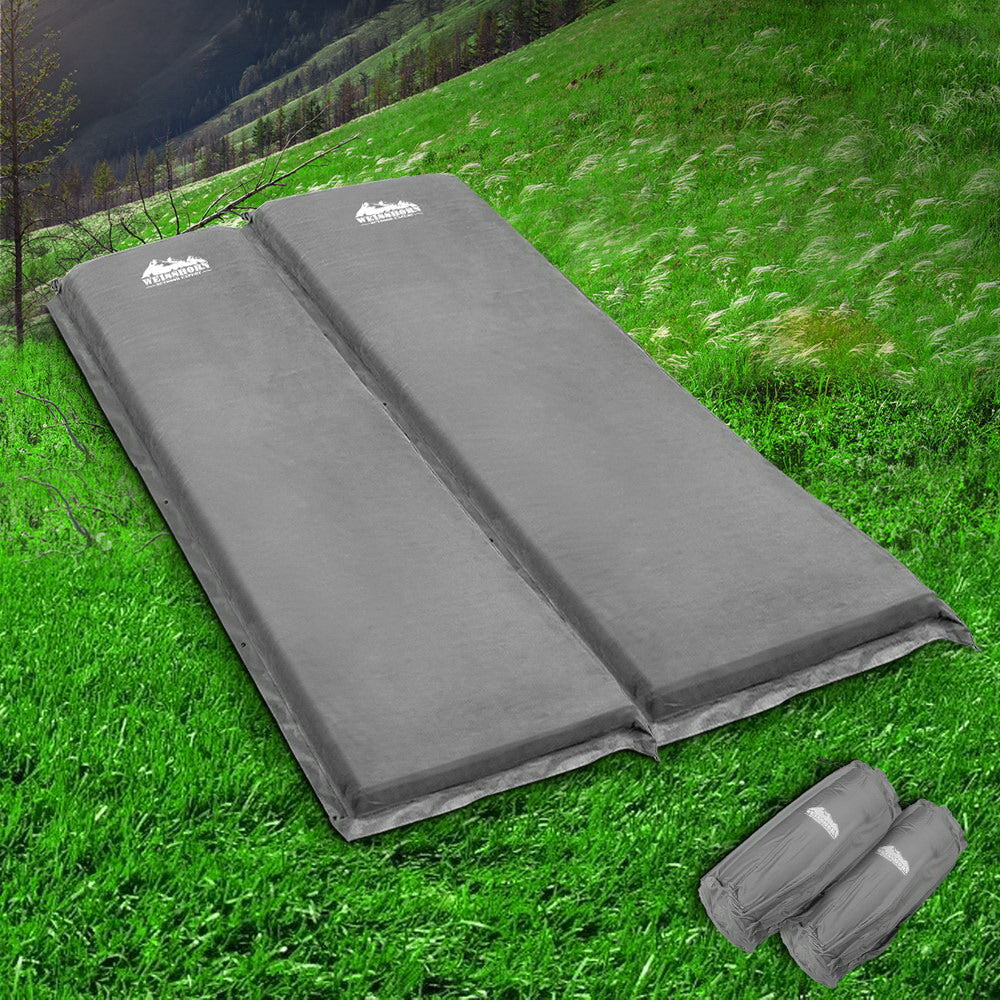 Marlook Self Inflating Mattress Camping Sleeping Mat Air Bed Double Set Grey