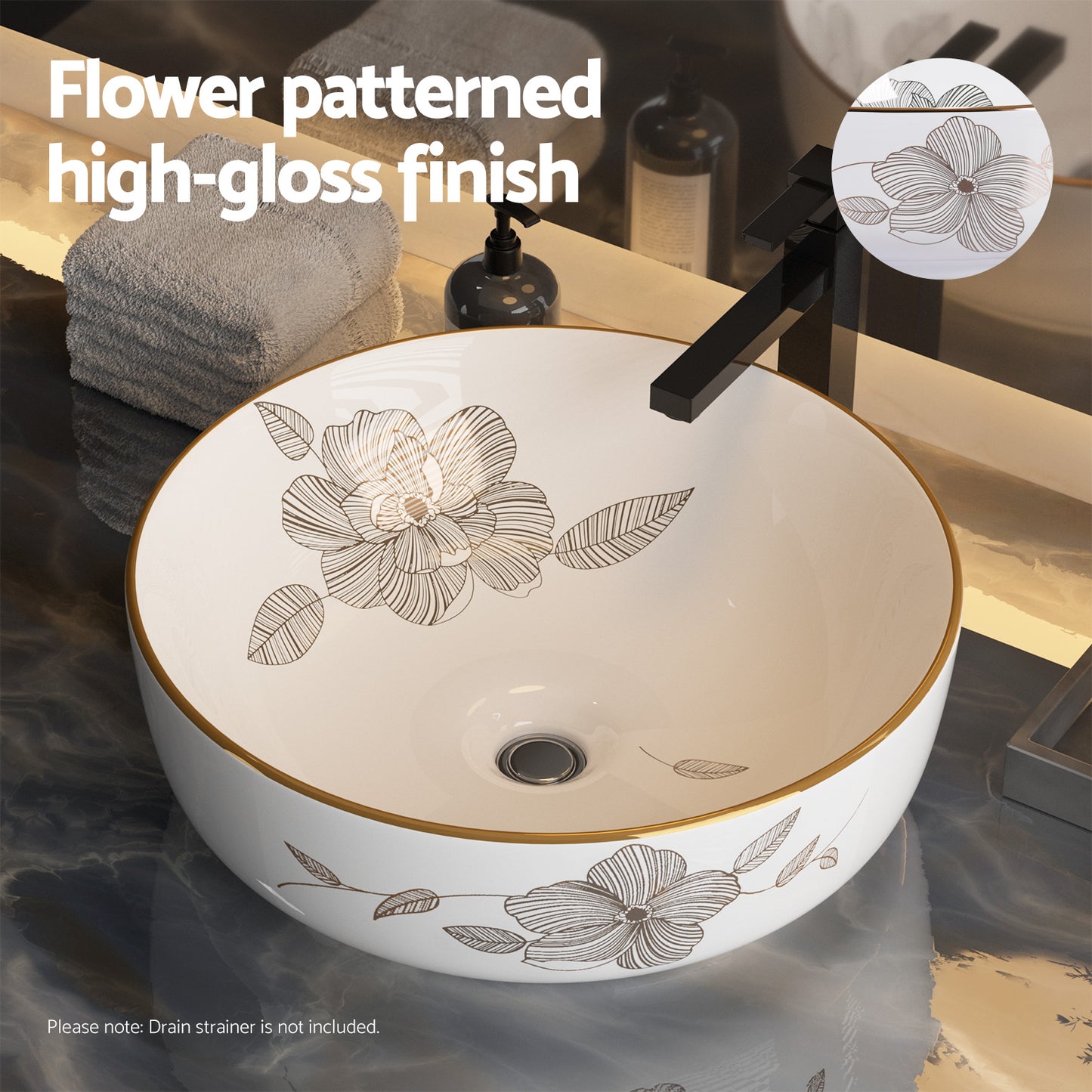 Marlook Bathroom Basin Ceramic Vanity Sink Hand Wash Bowl with Pattern 41x41cm