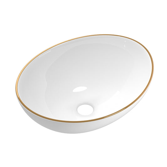 Marlook Bathroom Basin Ceramic Vanity Sink Hand Wash Bowl Gold Line 41x34cm