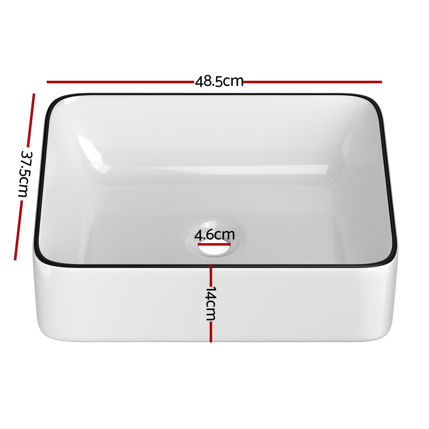 Marlook Bathroom Basin Ceramic Vanity Sink Hand Wash Bowl Above Counter 48x37cm