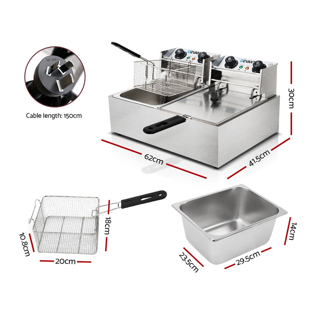 Marlook 20L Electric Commercial Deep Fryer Double Baskets 4400W