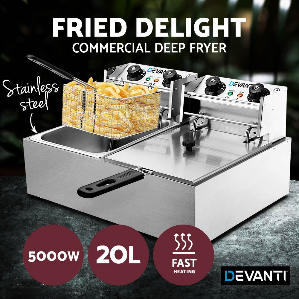 Marlook 20L Electric Commercial Deep Fryer Double Baskets 4400W