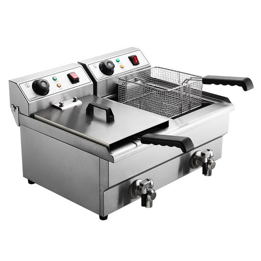 Marlook 20L Electric Commercial Deep Fryer Double Baskets Oil Taps 6000W