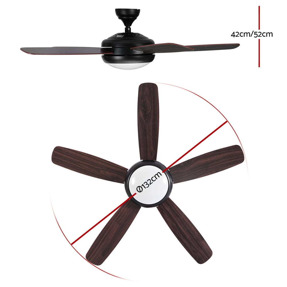 Marlook 52'' Ceiling Fan AC Motor 5 Blades w/Light - Dark Wood