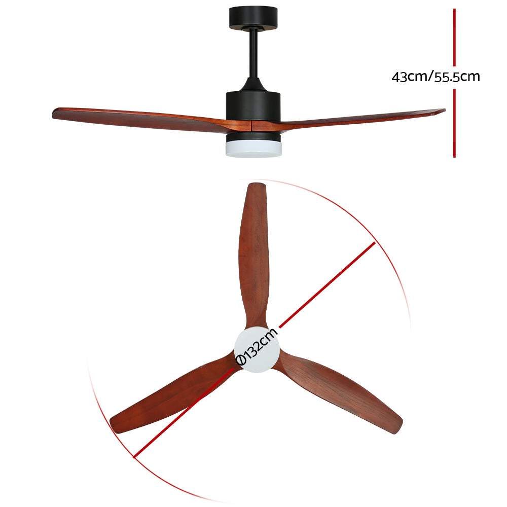 Marlook 52'' Ceiling Fan AC Motor 3 Blades w/Light - Dark Wood