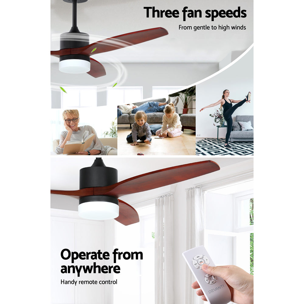 Marlook 52'' Ceiling Fan AC Motor 3 Blades w/Light - Dark Wood