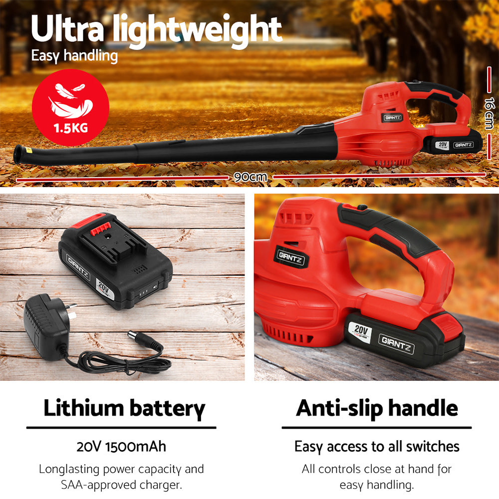Marlook 20V Cordless Leaf Blower Garden Lithium Battery Electric Nozzles 2-Speed