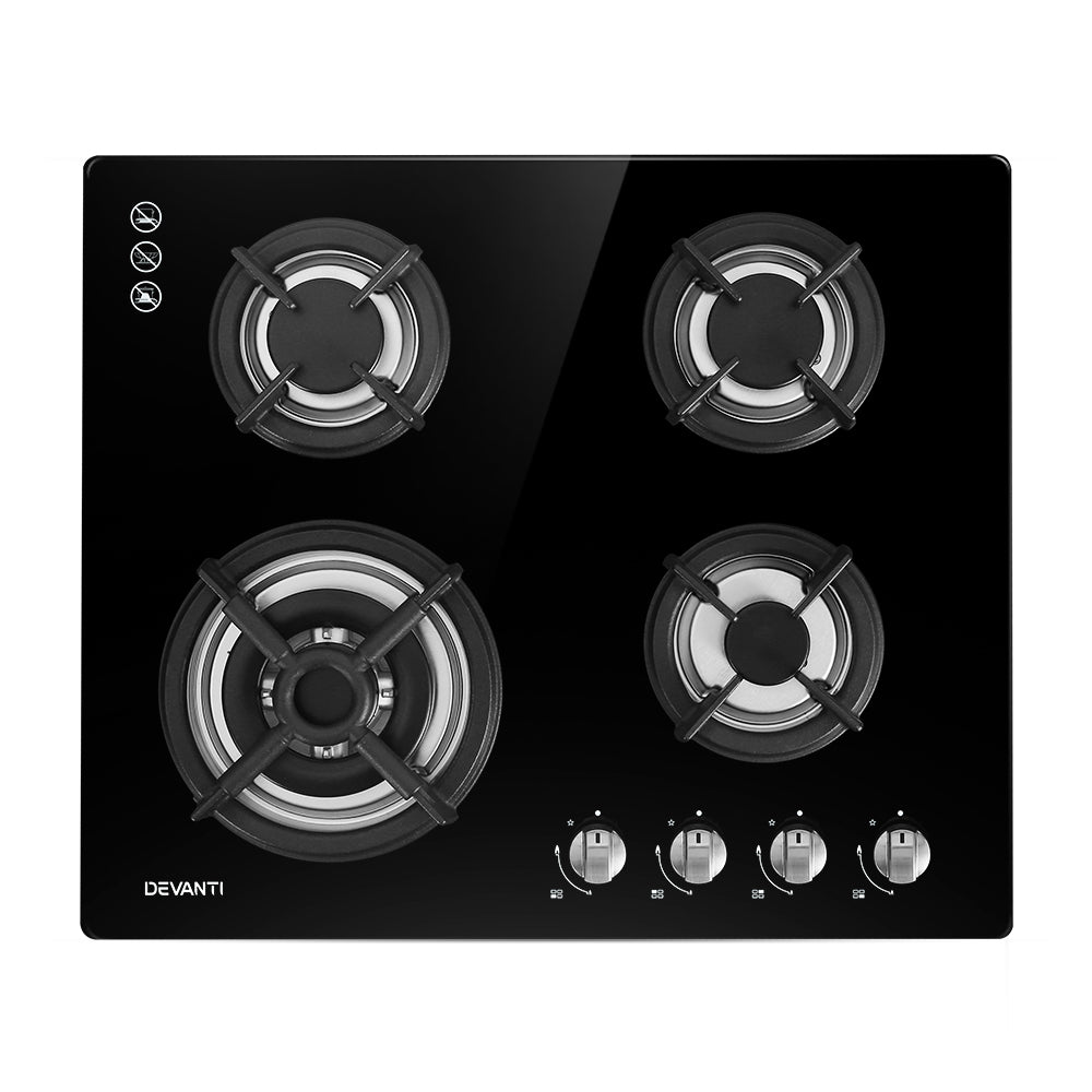 Marlook Gas Cooktop 60cm 4 Burner Black