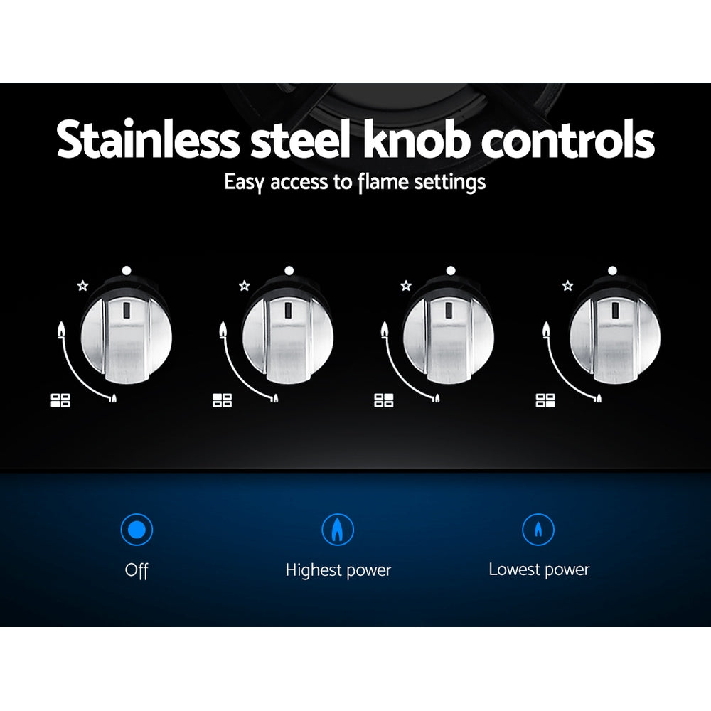 Marlook Gas Cooktop 60cm 4 Burner Black