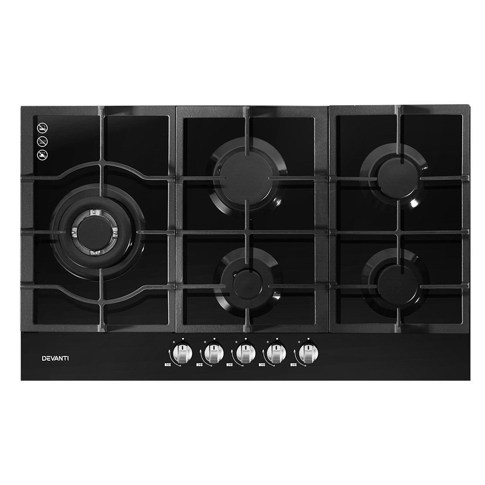 Marlook Gas Cooktop 90cm 5 Burner Black