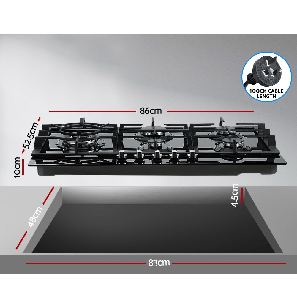 Marlook Gas Cooktop 90cm 5 Burner Black