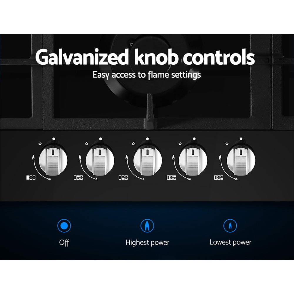Marlook Gas Cooktop 90cm 5 Burner Black