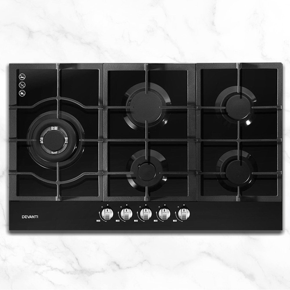 Marlook Gas Cooktop 90cm 5 Burner Black