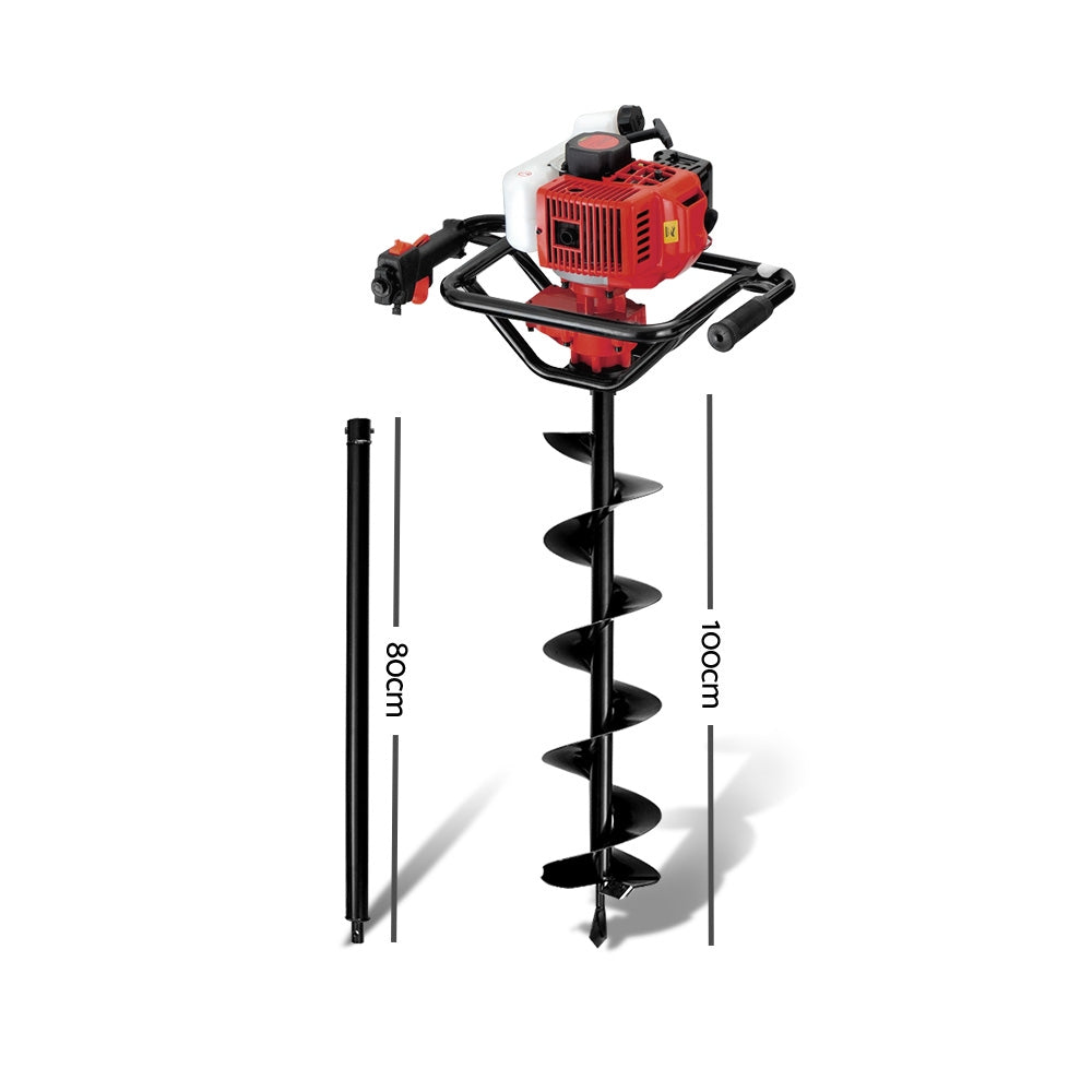 Marlook 92CC Post Hole Digger 200mm Petrol Drill Extension Bits Auger