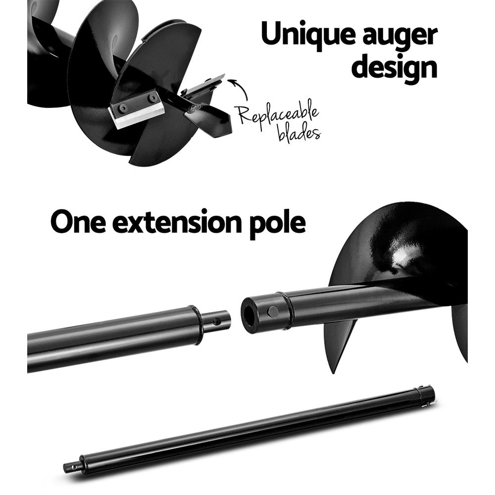 Marlook 92CC Post Hole Digger 200mm Petrol Drill Extension Bits Auger
