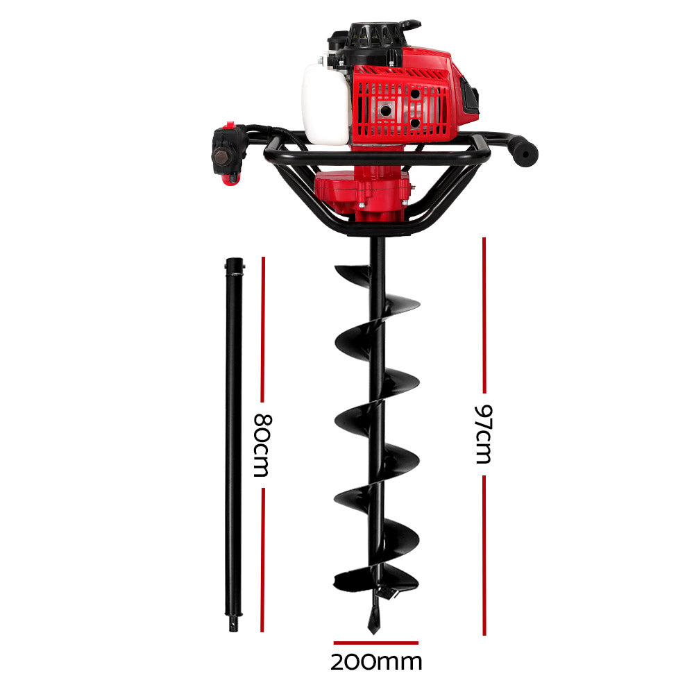 Marlook 80CC Post Hole Digger 200mm Petrol Drill Extension Auger Bits