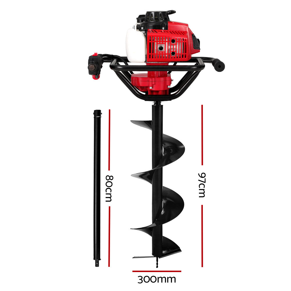 Marlook 80CC Post Hole Digger 300mm Petrol Drill Extension Auger Bits