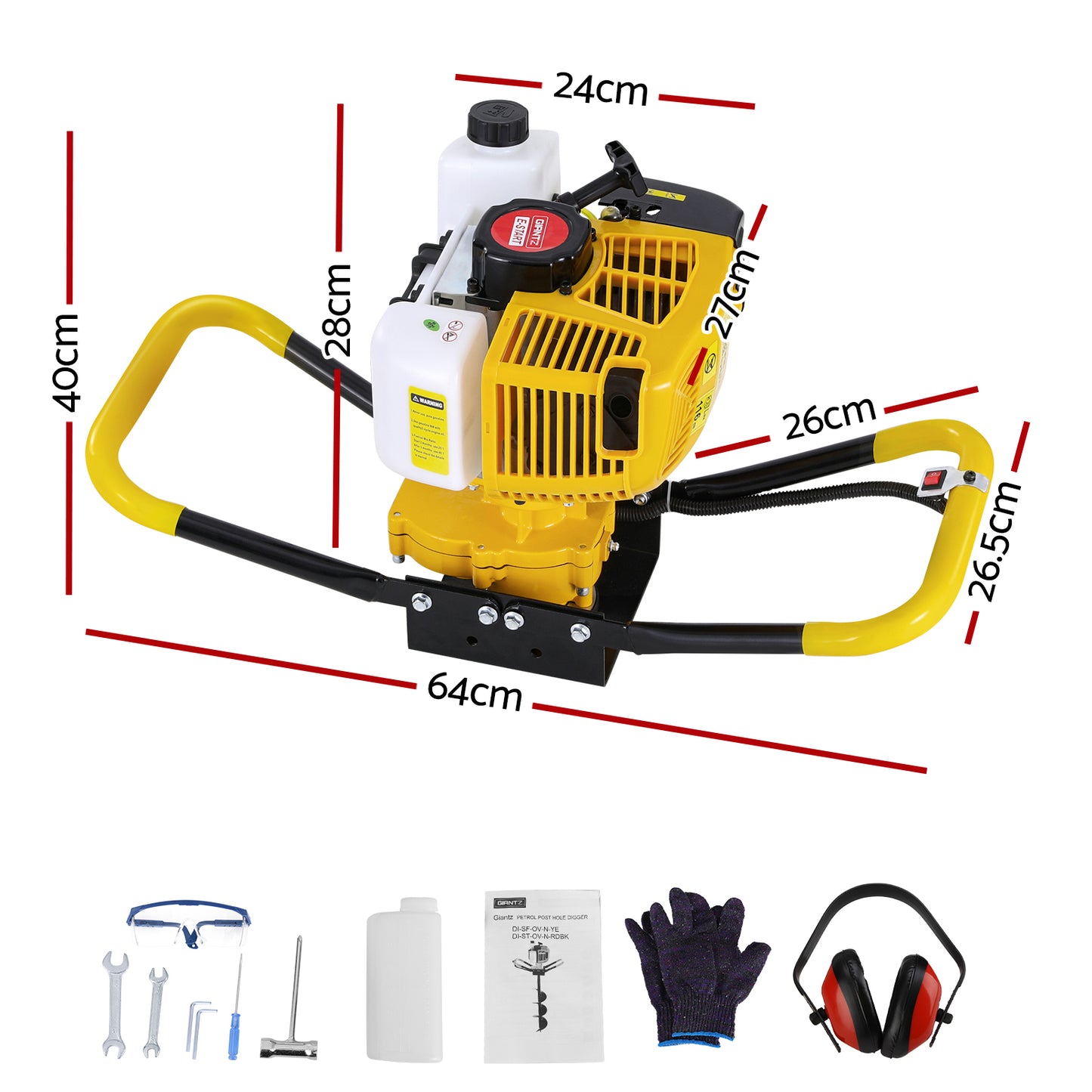 Marlook 74CC Post Hole Digger Motor Only Petrol Engine Yellow