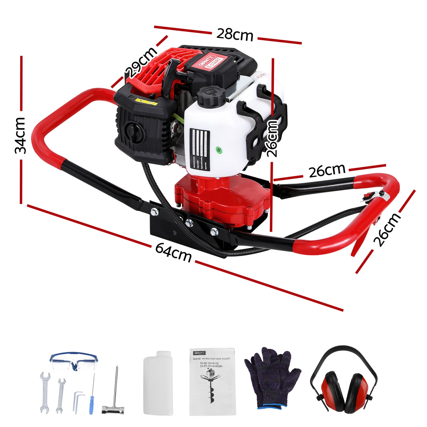 Marlook 65CC Post Hole Digger Motor Only Petrol Engine Red
