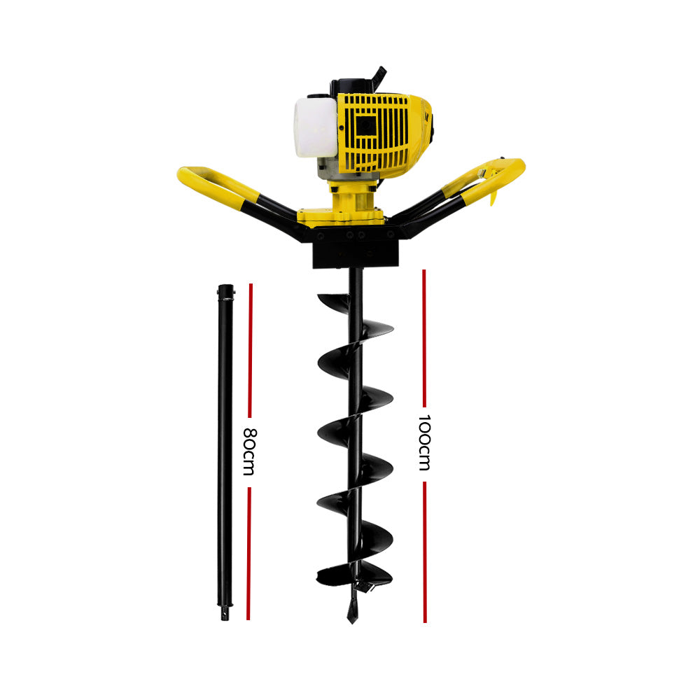 Marlook 80CC Post Hole Digger 200mm Petrol Drill Auger Extension Bits