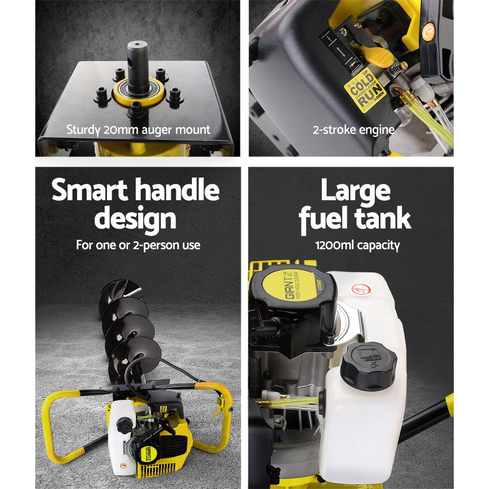 Marlook 80CC Post Hole Digger 200mm Petrol Drill Auger Extension Bits