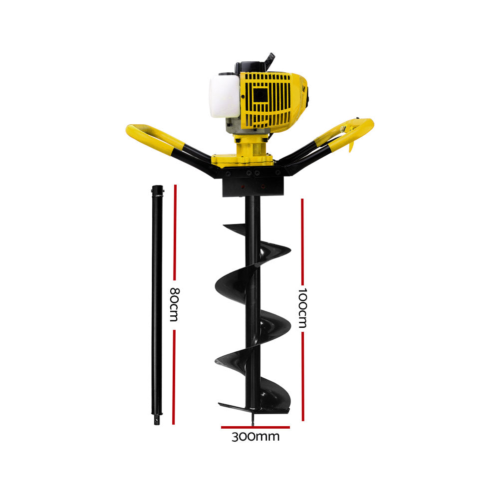 Marlook 80CC Post Hole Digger 300mm Petrol Drill Auger Extension Bits