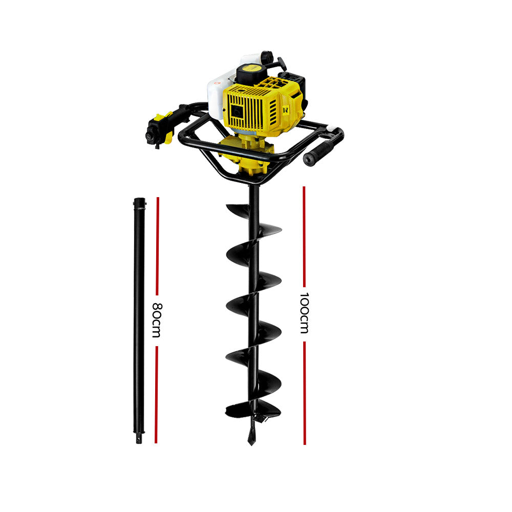 Marlook 90CC Post Hole Digger 200mm Petrol Drill Auger Extension Bits