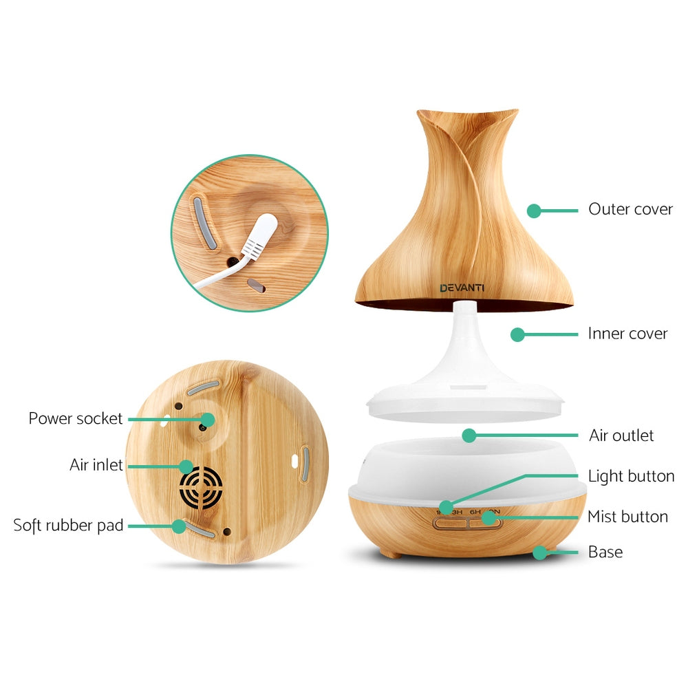 Marlook Aroma Diffuser Aromatherapy Light Wood 400ml