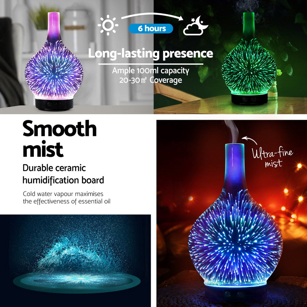 Marlook Ultrasonic Aroma Aromatherapy Diffuser 3D Light Oil Firework Humidifier