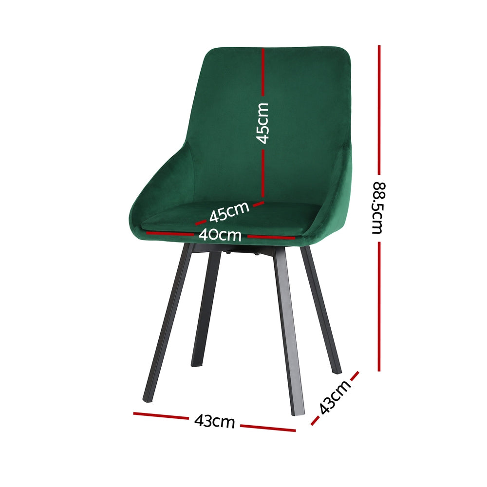 Marlook Dining Chairs Set of 2 Velvet Swivel Base Green