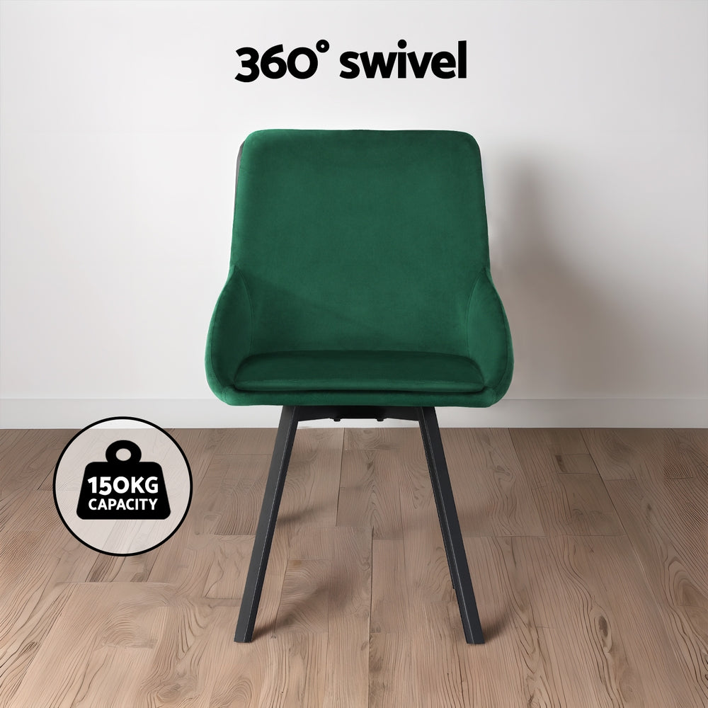 Marlook Dining Chairs Set of 2 Velvet Swivel Base Green