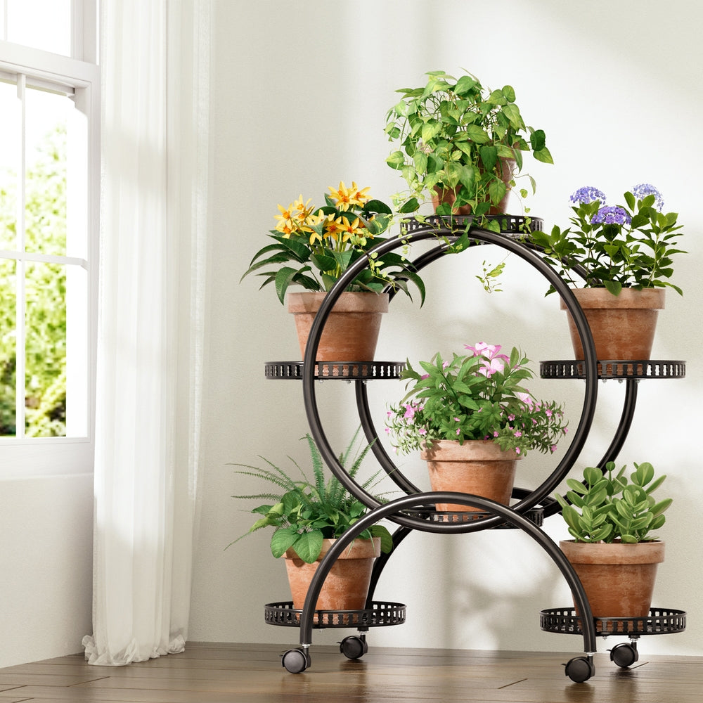 Marlook Plant Stand 6 Tier Metal Flower Pot Rack Wheels