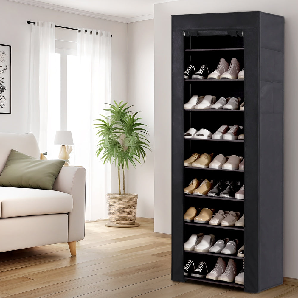 Marlook Shoe Rack Cabinet Removable Cover 10 tier Black